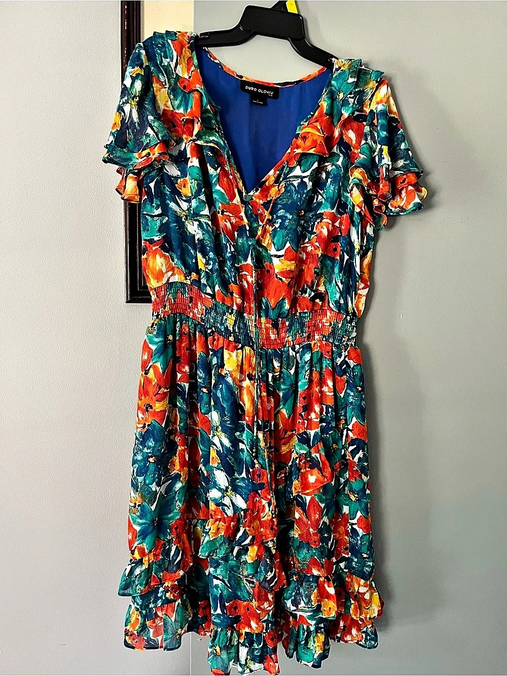 Duro Olowu Floral Mini Dress in Blue & Red Like New Large